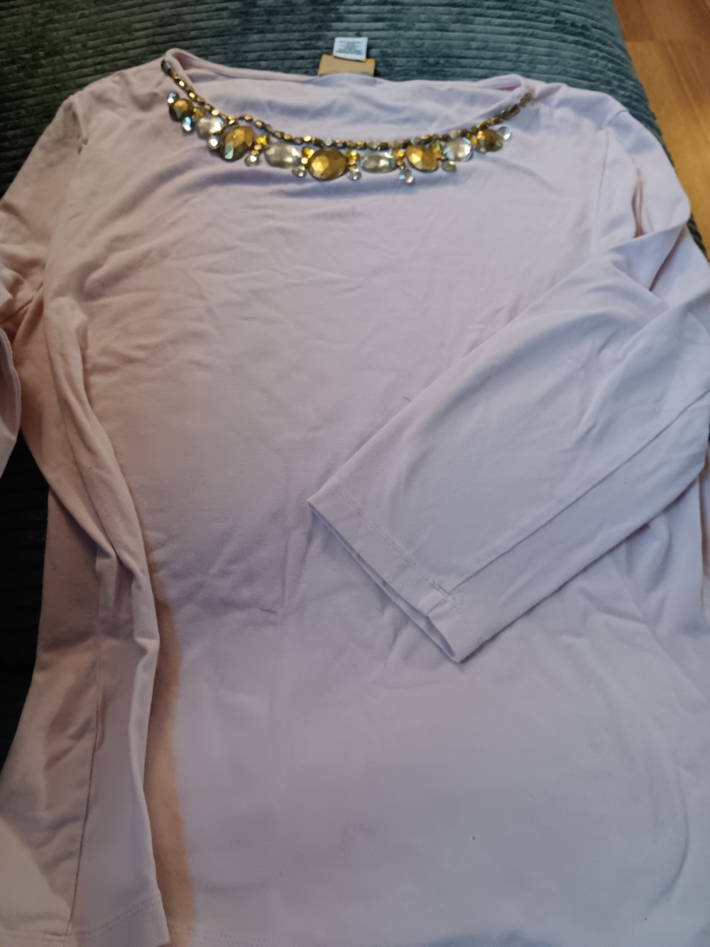 Ruby Rd. Pale Pink Long-Sleeve Top with Jeweled Neckline